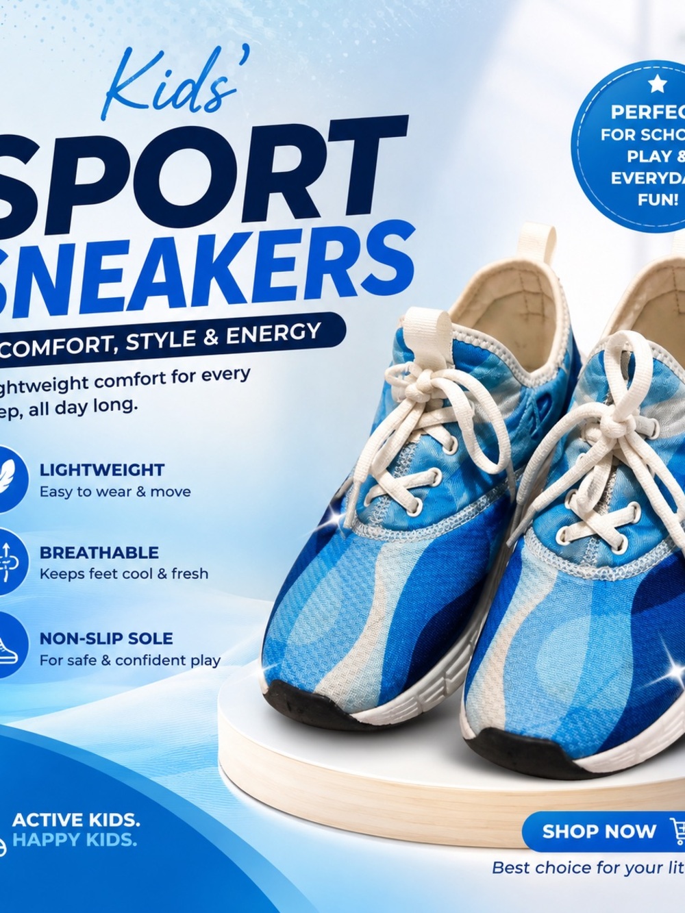Kids' Blue Sport Sneakers - Lightweight Breathable Trainers